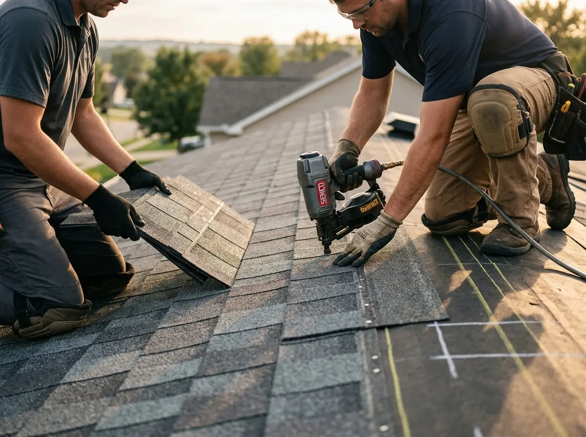 Professional roofer working on a residential roof in Rancho Santa Margarita